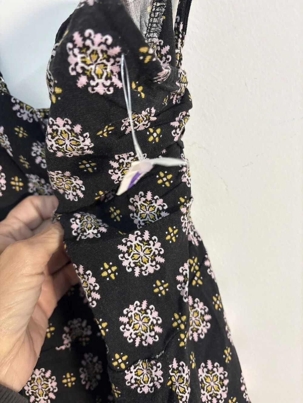 Free People Black Floral Bodycon Mini Dress with Spaghetti Straps NWT